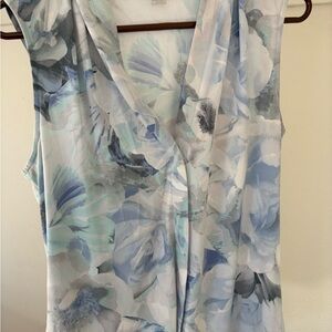 Calvin Klein Floral Sleeveless Blouse - Blue and White